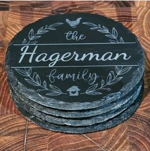 Customizable Farmhouse Slate Coasters Set of 4 Personalized Beverage Coasters